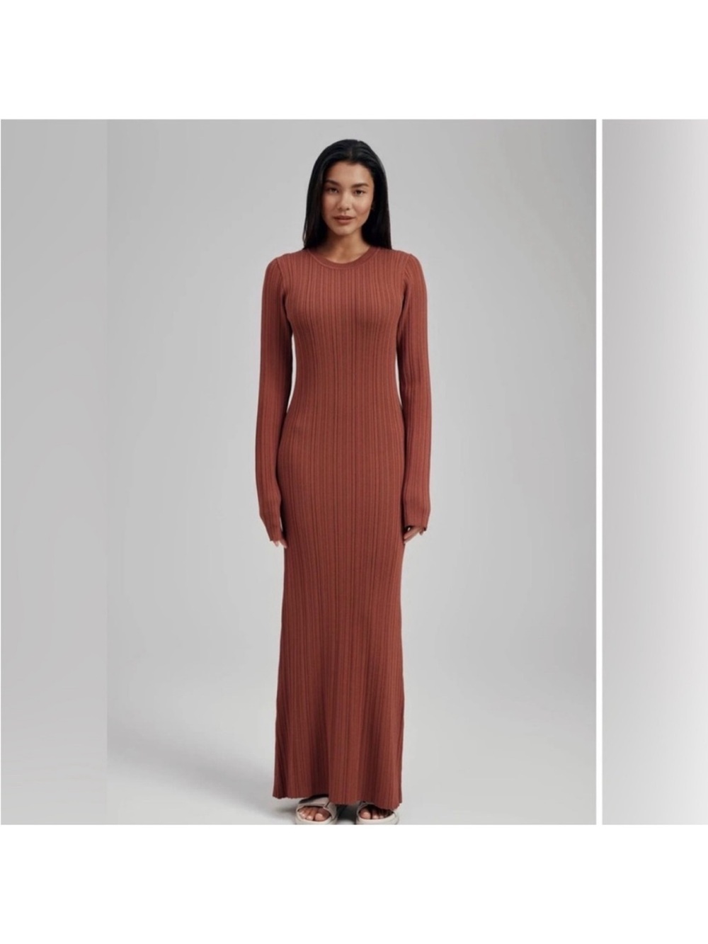 Zahraa The Label Rust Orange Ribbed Knit Long Sleeve Dress